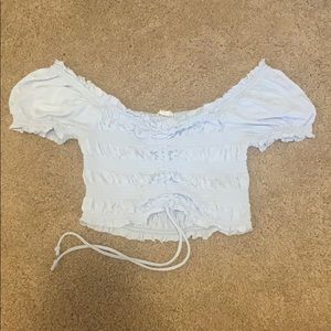 Garage Baby Blue Ribbed Crop Top w/ Puffed Sleeves